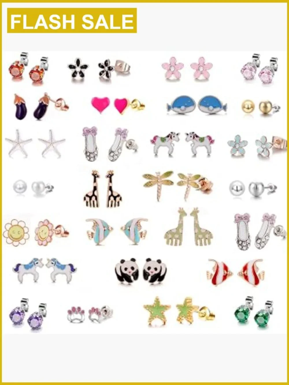 30 Pairs Hypoallergenic Stud Earrings for Sensitive Ears, Cute Assorted Set